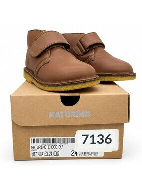 Naturino Choco AW22 Toddler Brown Leather Crepe Chukka Boots EU 24  Hook Loop
